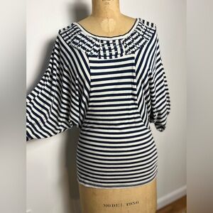 Anthropologie Ett twa navy and white striped top Dolman sleeve banded waist